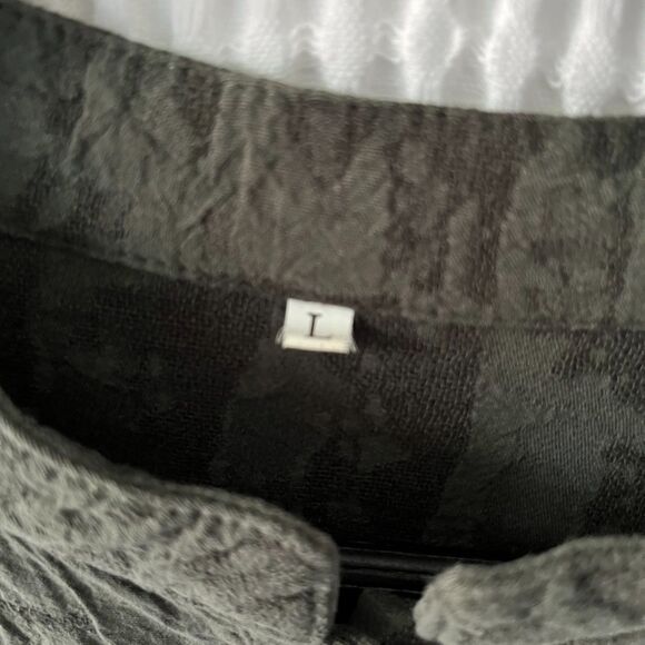 Sage green textured linen-cotton Mao-style jacket - Picture 3 of 4